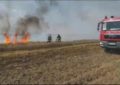 O combină agricolă și un lan de grâu au fost cuprinse de flăcări, pe un teren din comuna Gepiu