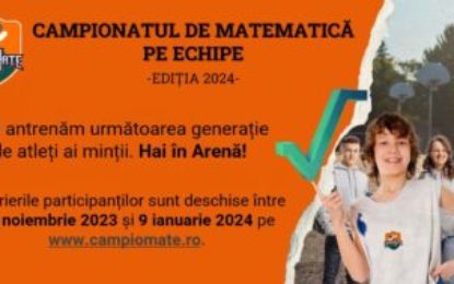 Au început înscrierile în CampioMATE – Campionatul de matematică pe echipe. Profesorii și elevii se pot înscrie până pe 9 ianuarie