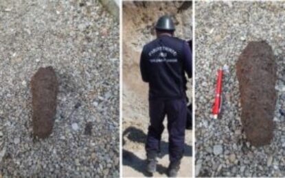 O bombă de artilerie din cel de-al Doilea Război Mondial, a fost descoperită de un cetățean pe propriul teren, situat în localitatea Tărian